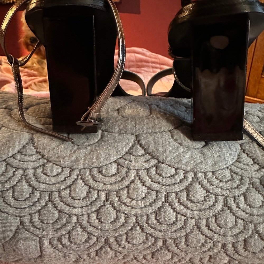 YSL Silver Chain Strappy Sandals 6.5 | Yves Saint Laurent Metallic Heels - Picture 3 of 11